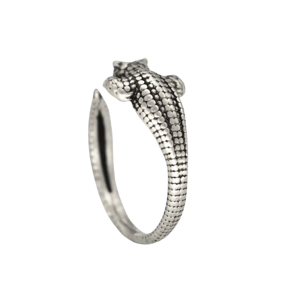 Adorable Silver Gator Growl Adjustable Textured Ring