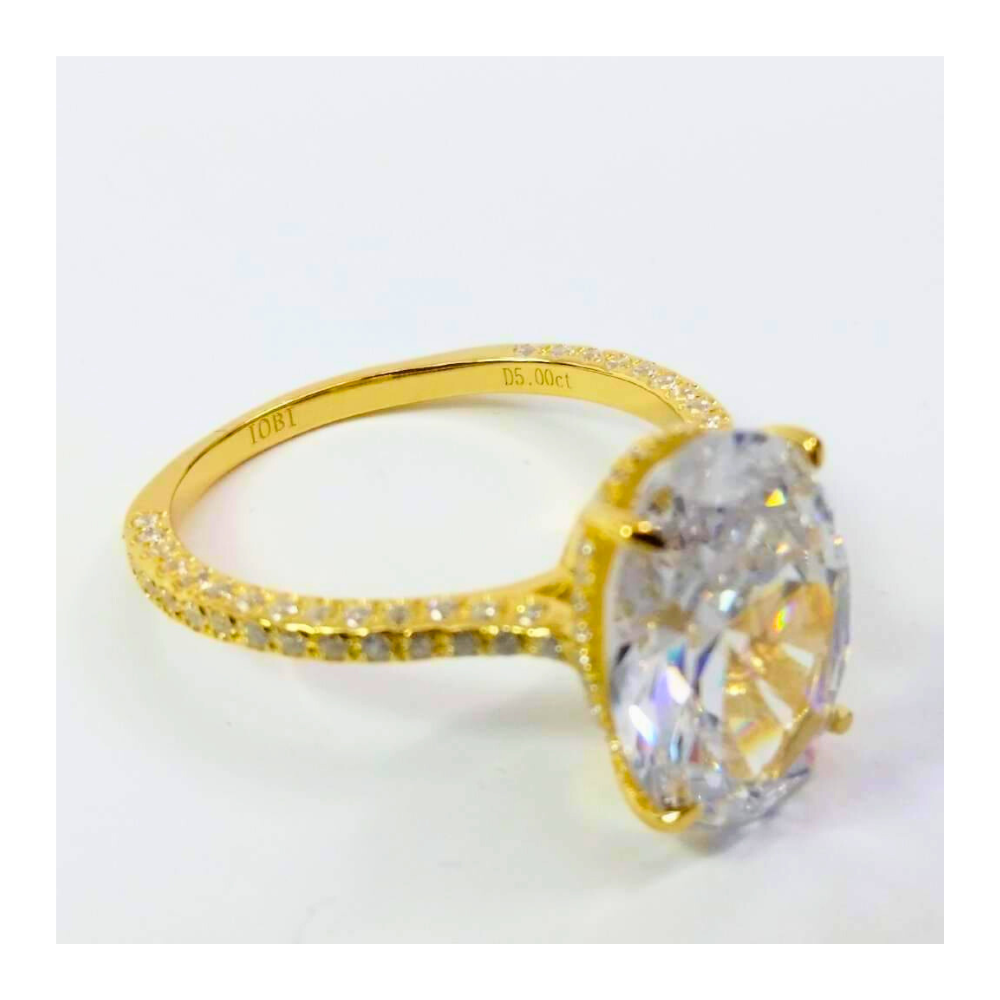 18K Yellow Gold plated Alexandra Dora 5CT Oval Petite French Pavé Crown IOBI Simulated Diamond Ring