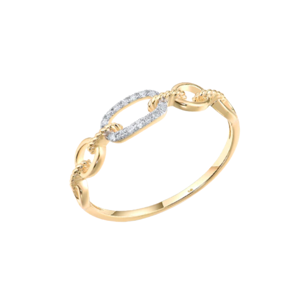 Cable Link 14K Solid Yellow Gold with 14 Natural Diamonds Ring Band for Women