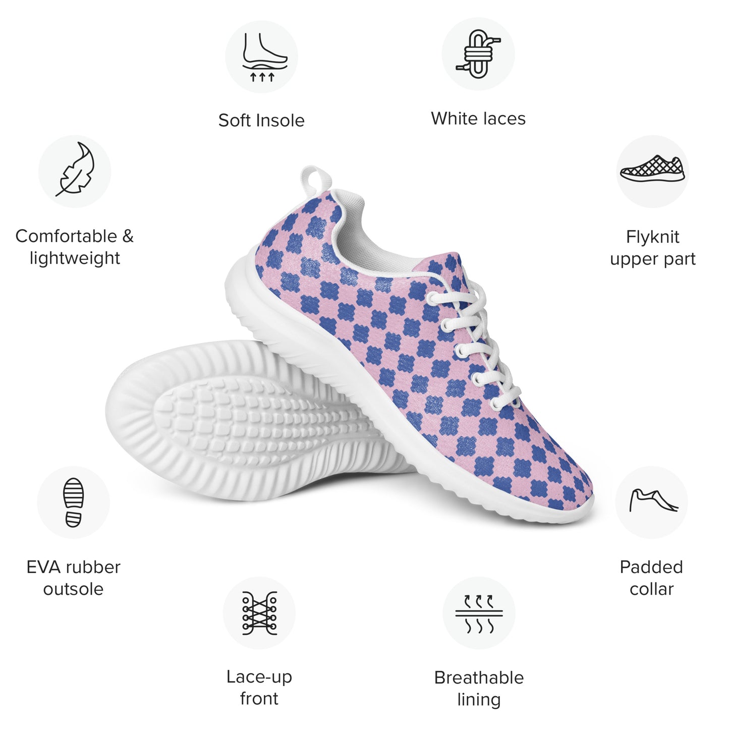 DASH Pixel Blue Pink Men’s Athletic Shoes Lightweight Breathable Design by IOBI Original Apparel