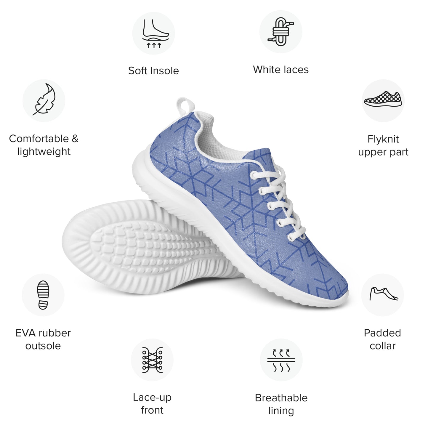 DASH Silver Blue Snow Flake Men’s Athletic Shoes Lightweight Breathable Design by IOBI Original Apparel