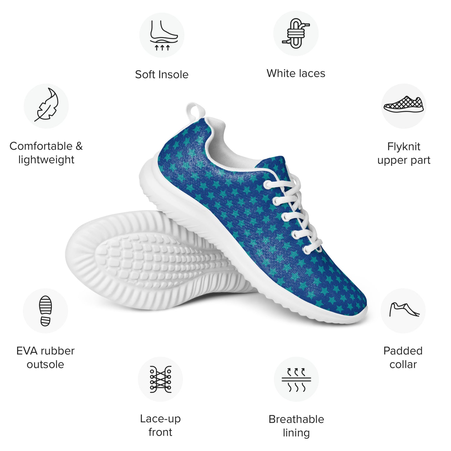 DASH Stars Blue Men’s Athletic Shoes Lightweight Breathable Design by IOBI Original Apparel