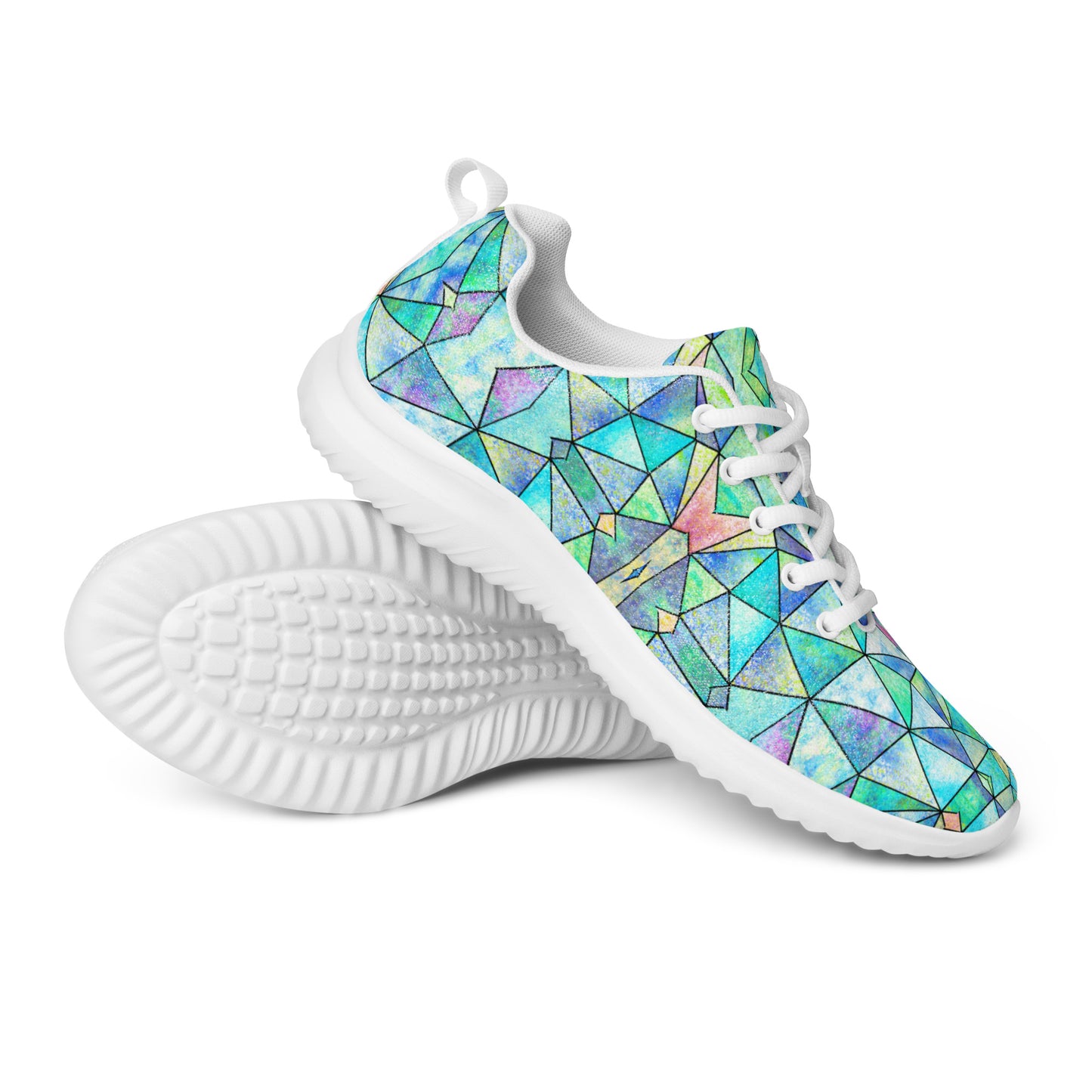 DASH Geo Mosaic Aqua Men’s Athletic Shoes Lightweight Breathable Design by IOBI Original Apparel