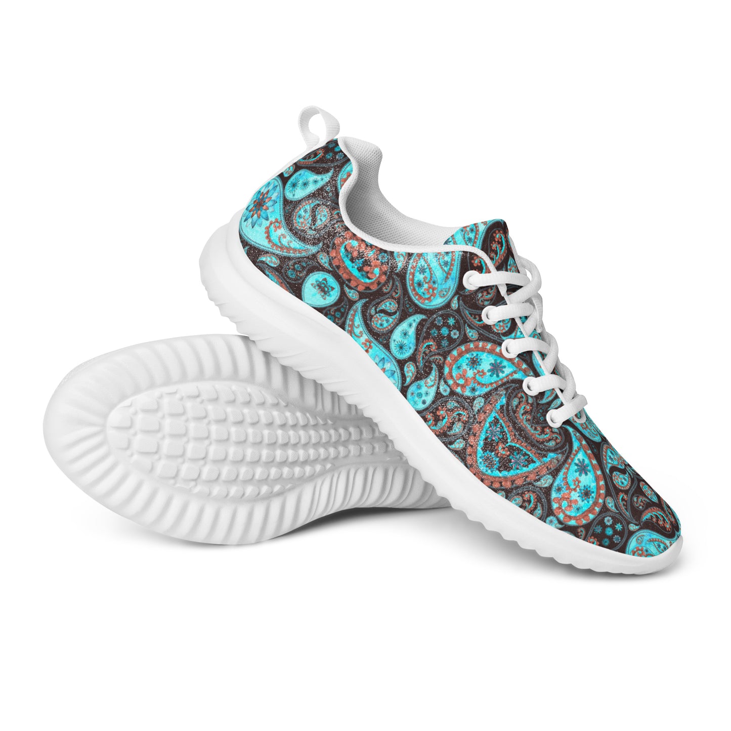 DASH Paisley Black Aqua Men’s Athletic Shoes Lightweight Breathable Design by IOBI Original Apparel