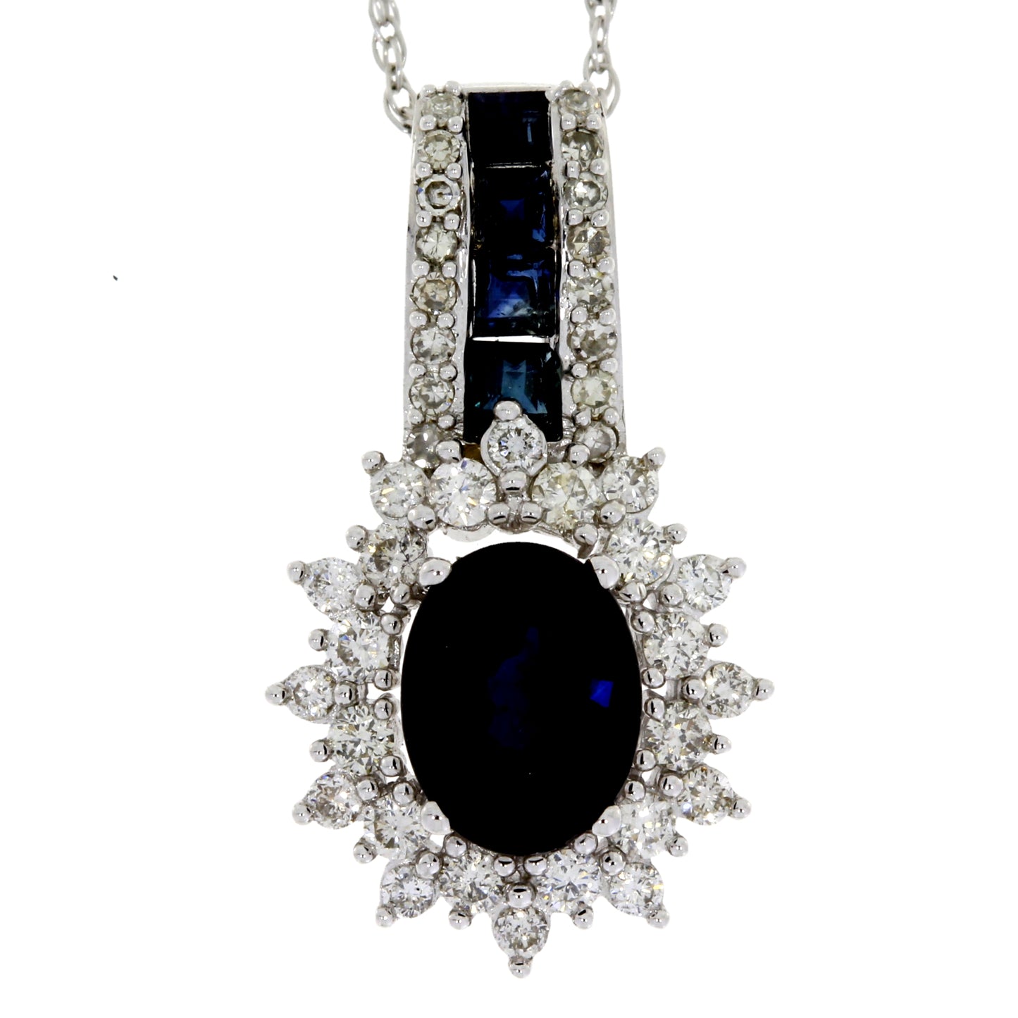 Genuine 2.10ct Sapphire Diamond Pendant 14KT White Gold