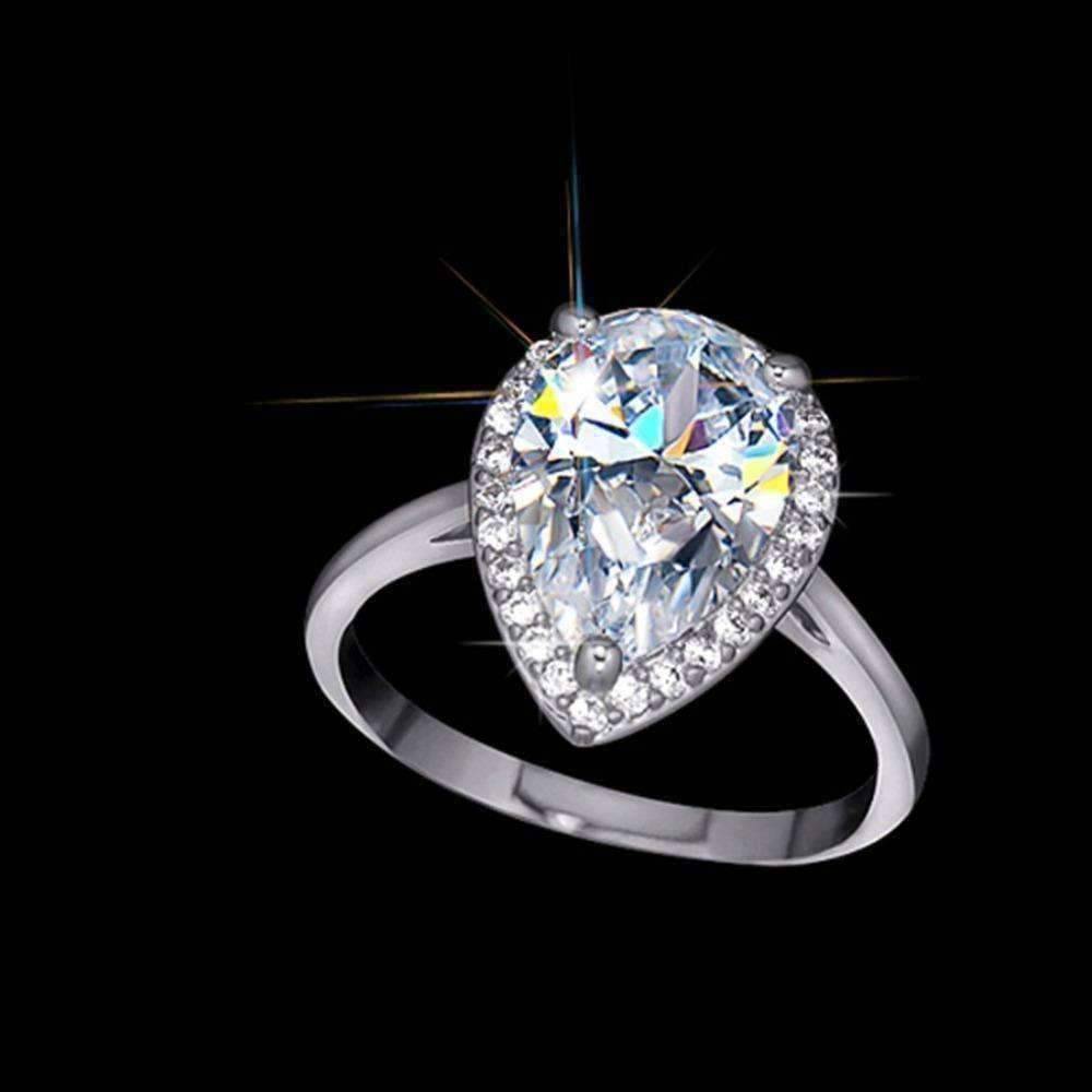 Fiona 4CT Pear Cut Halo IOBI Simulated Diamond Ring