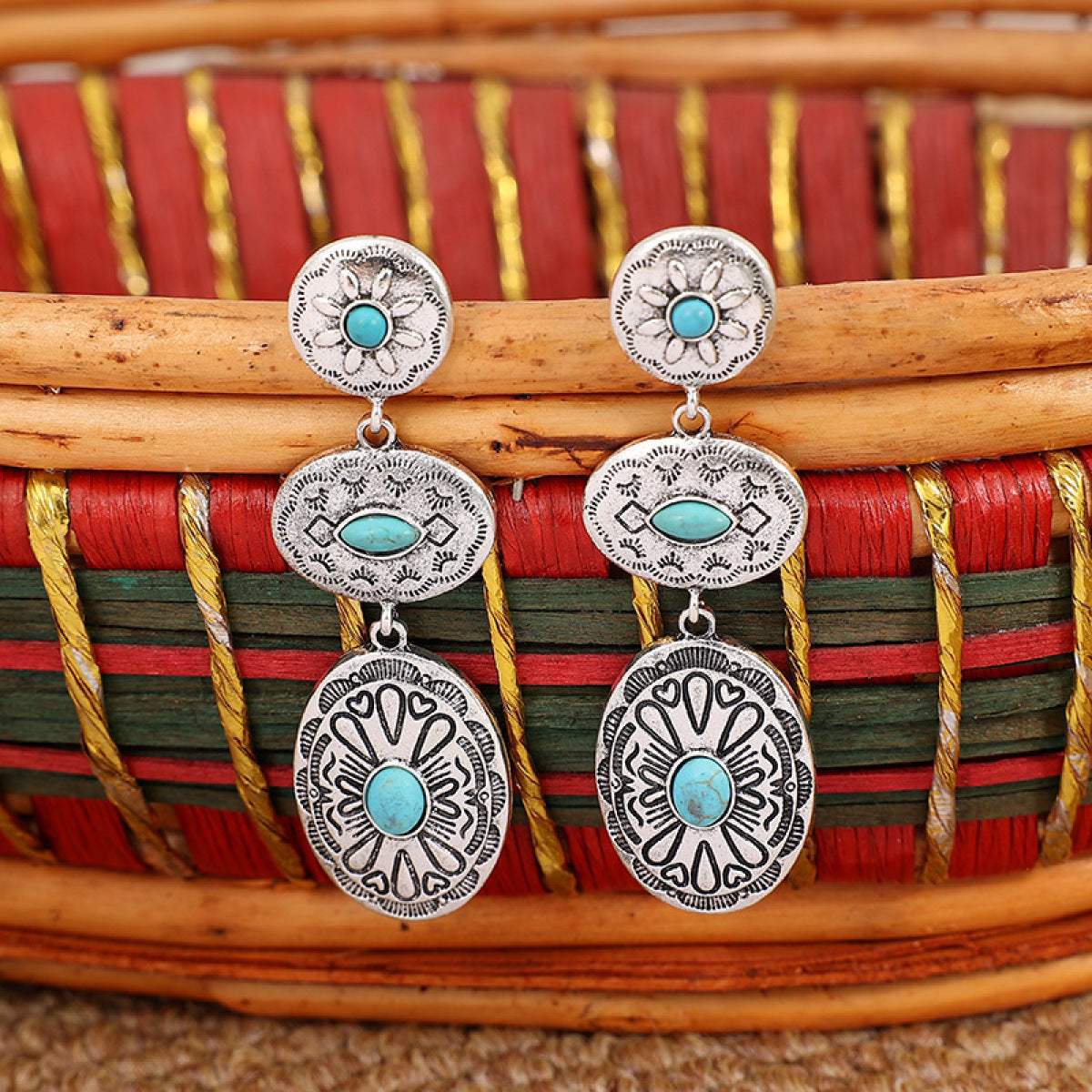 Retro Turquoise Oval Drop Earrings