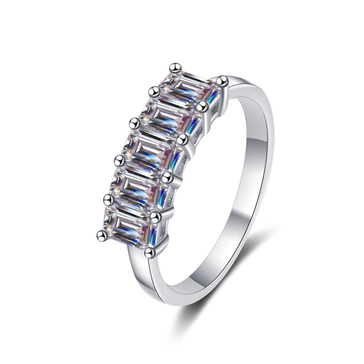 925 Sterling Silver Rectangular Moissanite Ring