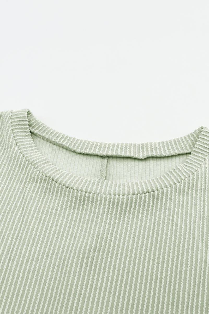 Corded Knit Roll-Tab Sleeve Oversize Top