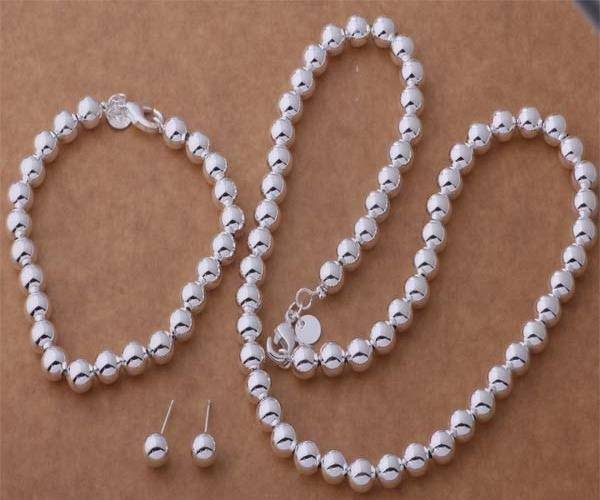 Bead Ensemble Silver Matching Set Ball Studs Classic for Woman Female of Any Age Special Occasion Holiday Birthday Anniversary