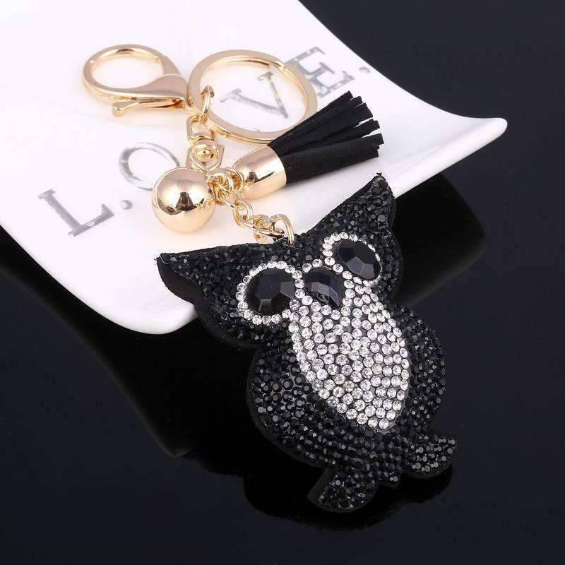 Puffed Owl Crystal Purse Charm Keychain - In Two Colors