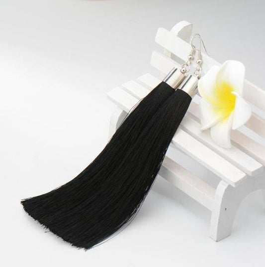 Dramatic Silk Thread Long Tassel Earrings