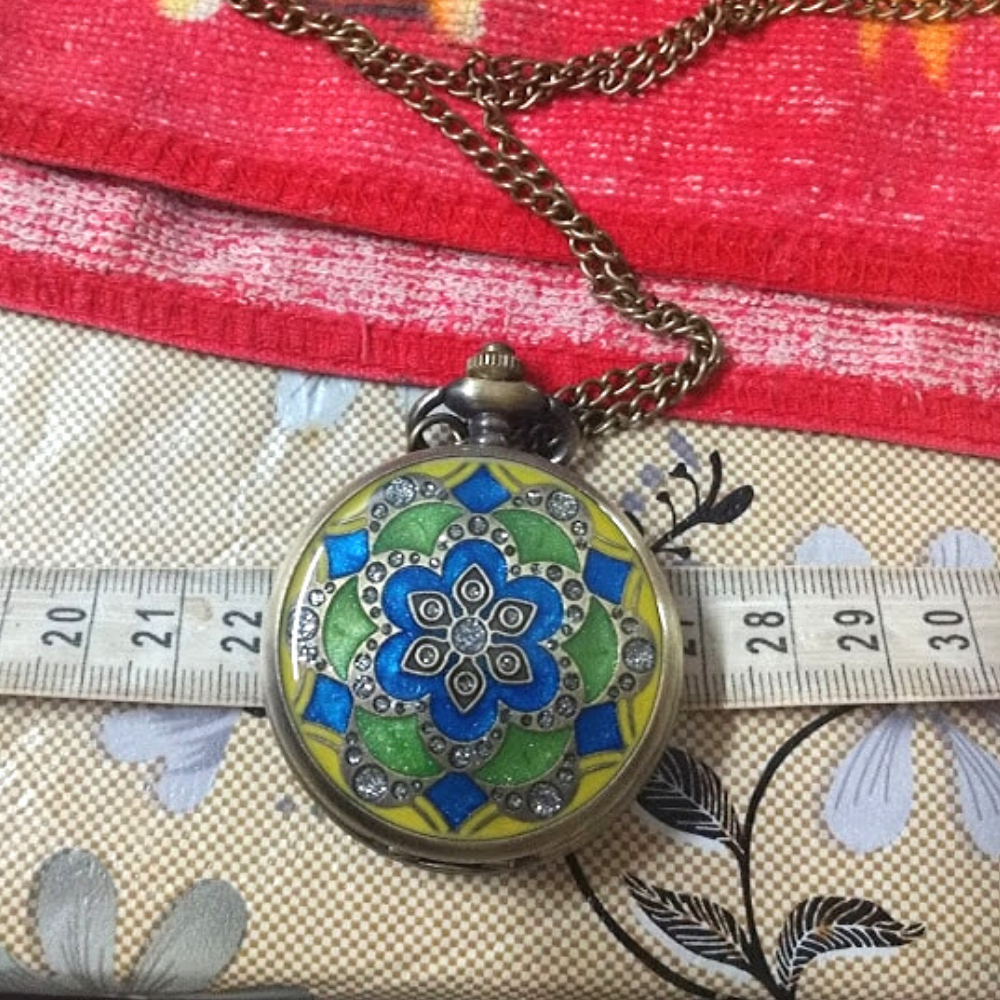 Flower Vintage Style Antique Bronze Pocket Watch Necklace