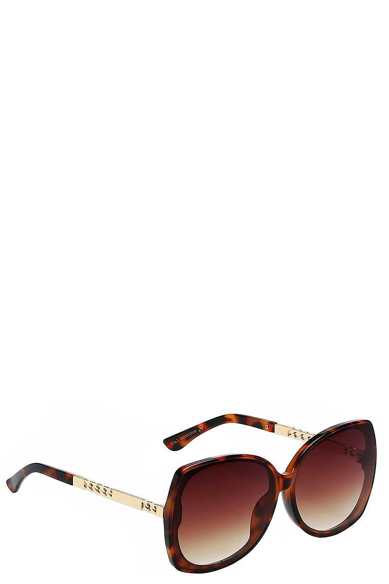 Elegant Square Hybrid Frame Accented Metallic Temple Sunglasses