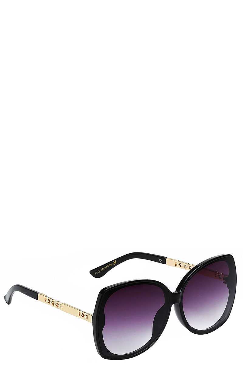 Elegant Square Hybrid Frame Accented Metallic Temple Sunglasses