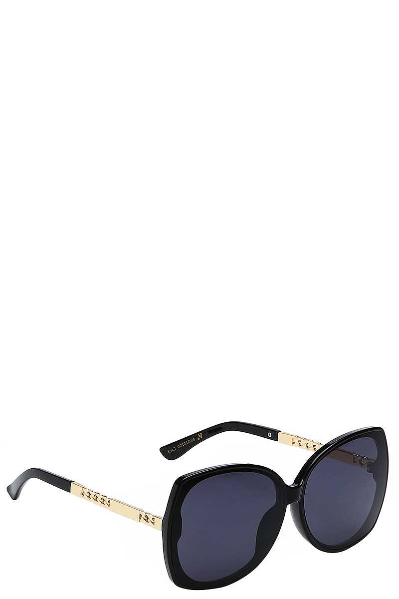 Elegant Square Hybrid Frame Accented Metallic Temple Sunglasses