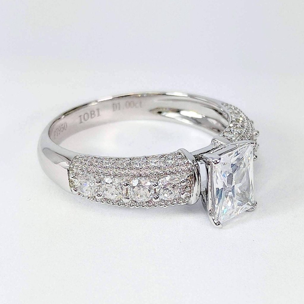 Camilla 1CT Emerald Cut Petite Pavé and Migraine Simulated Diamond Ring