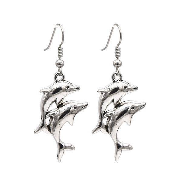 Double Dolphin Silver Earrings for Women by Feshionn IOBI