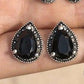 Elegant Black Pear Halo Stud Earrings