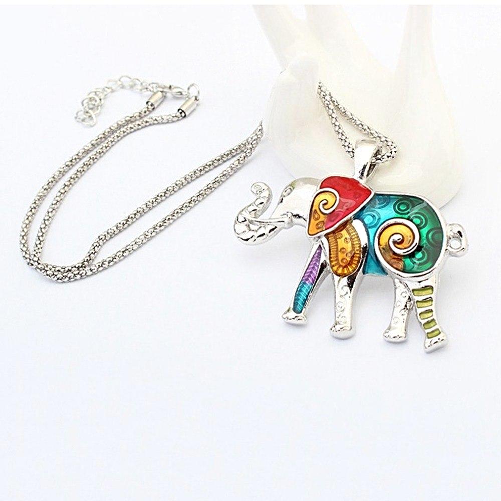 Eclectic Elephant Enamel and White Gold Plated Necklace and Earrings Set for Women