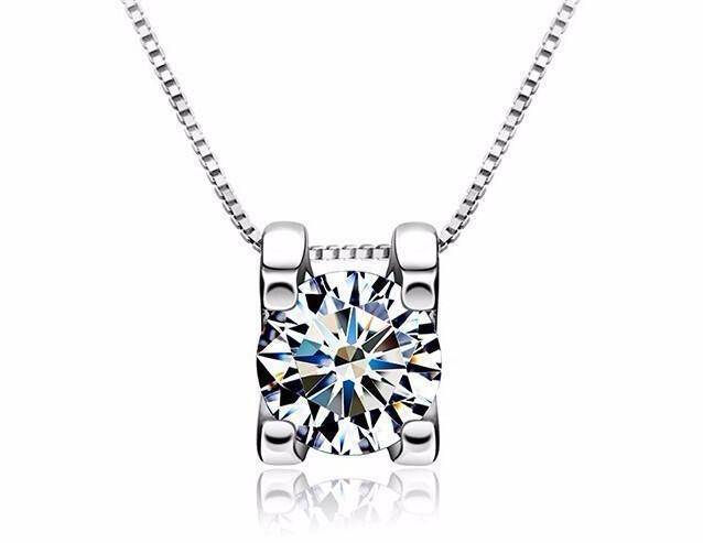 Radiant 14K White Gold Plated Floating Swiss CZ Solitaire Necklace Plus Pair of "Naked IOBI Crystals Drill" Earrings - Perfect for Women