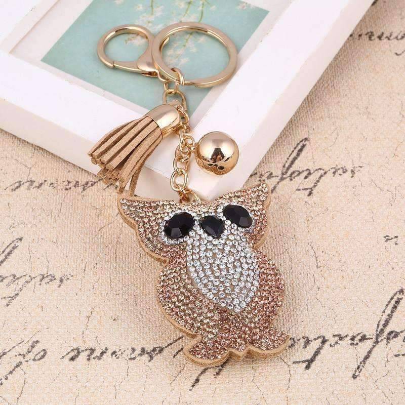 Puffed Owl Crystal Purse Charm Keychain - In Two Colors