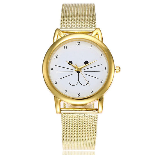 Cats All The Time Gold Mesh Watch