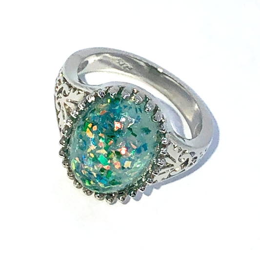 Vintage Green Opal Cabochon Ring