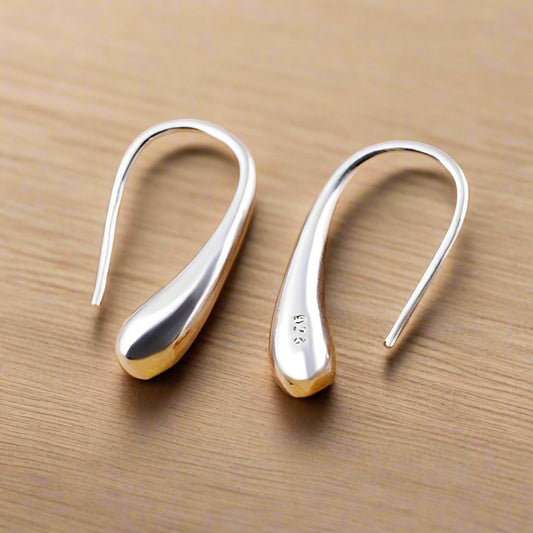 Chic Tear Drop Silver or Gold Hook Earrings for Woman Hers Modern Special Occasion Everyday Wear