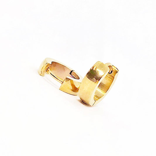 Rounded Gold Stainless Steel Huggie Hoop Earrings - For Men or Women