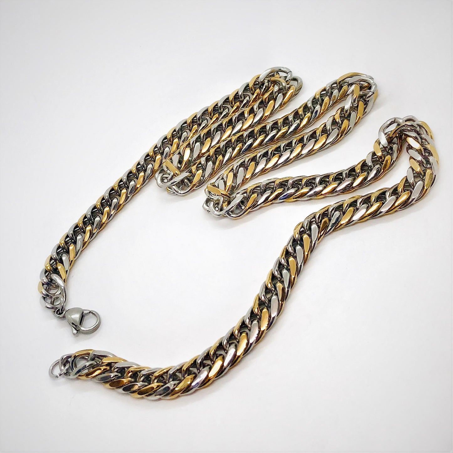 Cruz Twisted Triple Link Two Tone Stainless Steel Chain Necklace