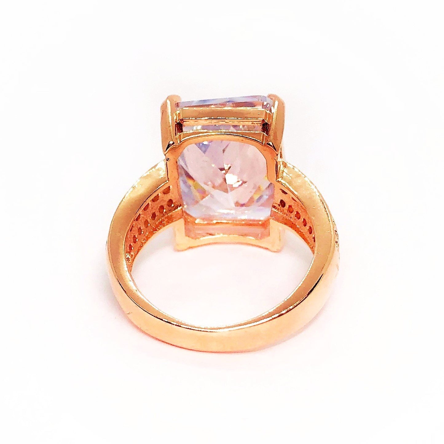 Fire Radiant Emerald Cut Zirconia Rose Gold Cocktail Ring