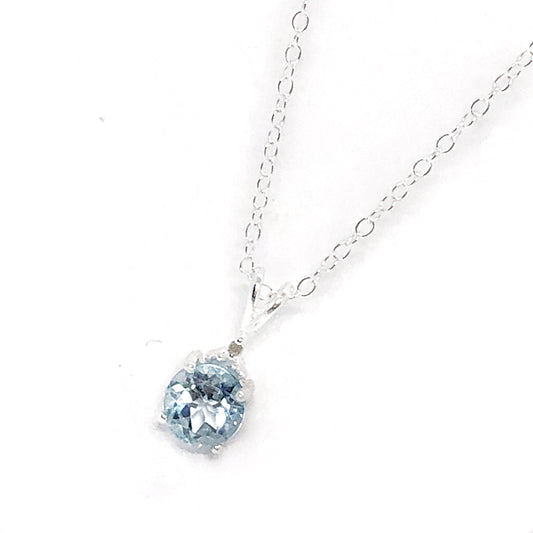Genuine Blue Topaz & Natural Diamond Accented IOBI Precious Gems 925 Sterling Silver Necklace