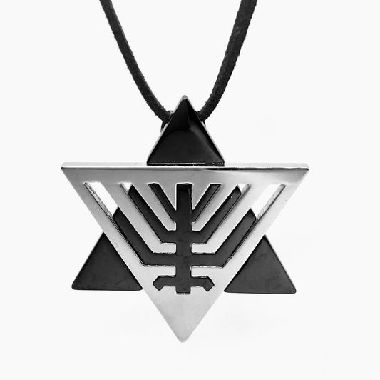 star-of-david-menorah-silhouette-Black-stainless-steel-necklace