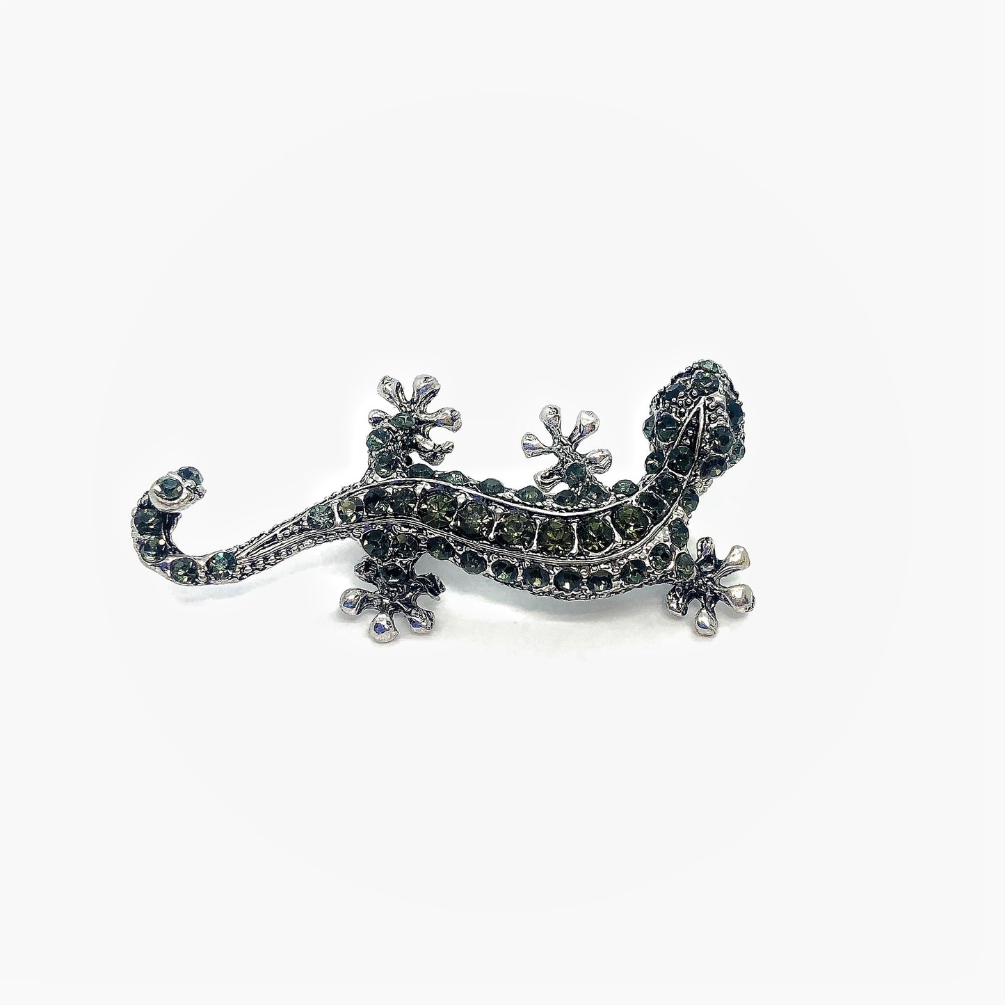 Silver Patina  Lizard Crystal Brooch