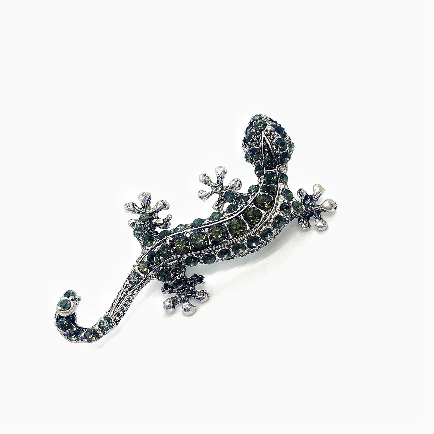 Silver Patina  Lizard Crystal Brooch