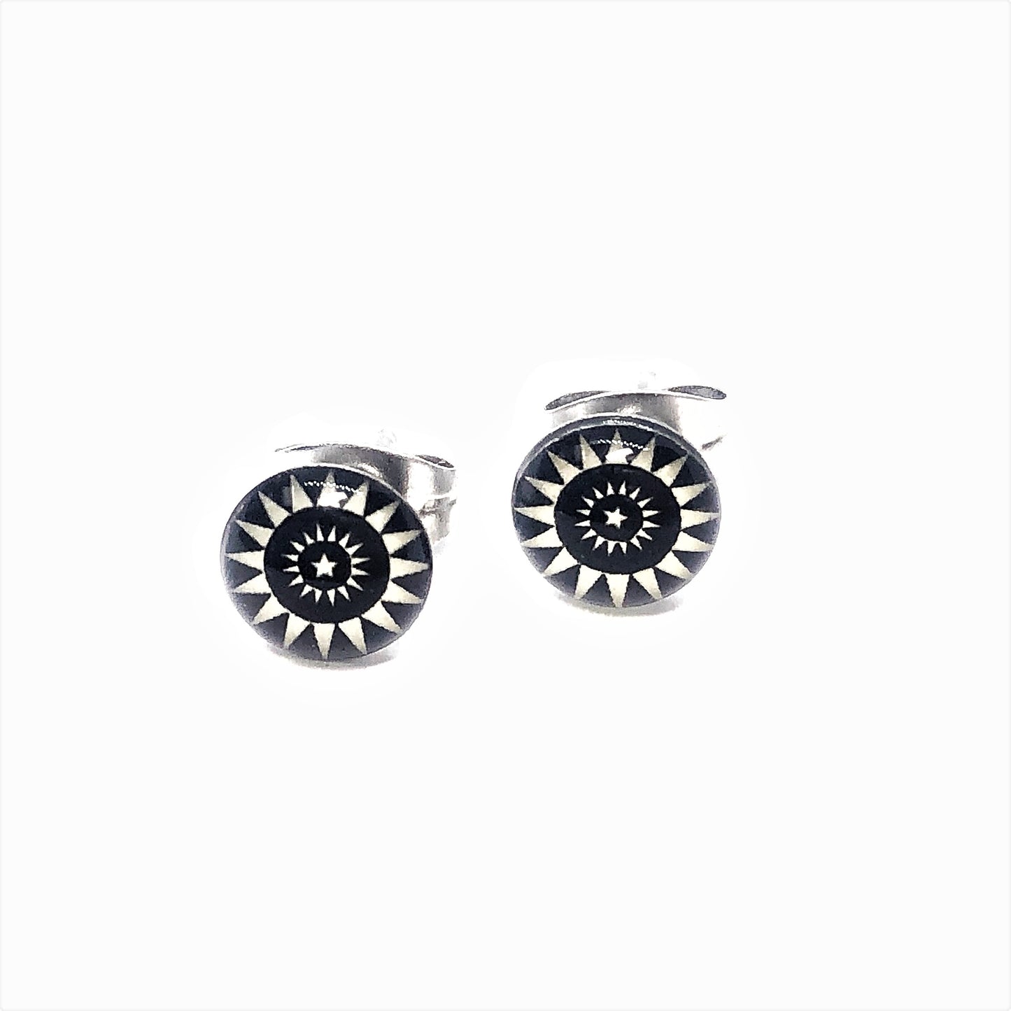 White Tribal Print Stainless Steel Studs