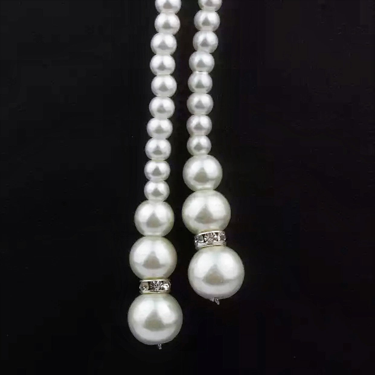 Long Knotted Pearl Bead Two Tassel Necklace