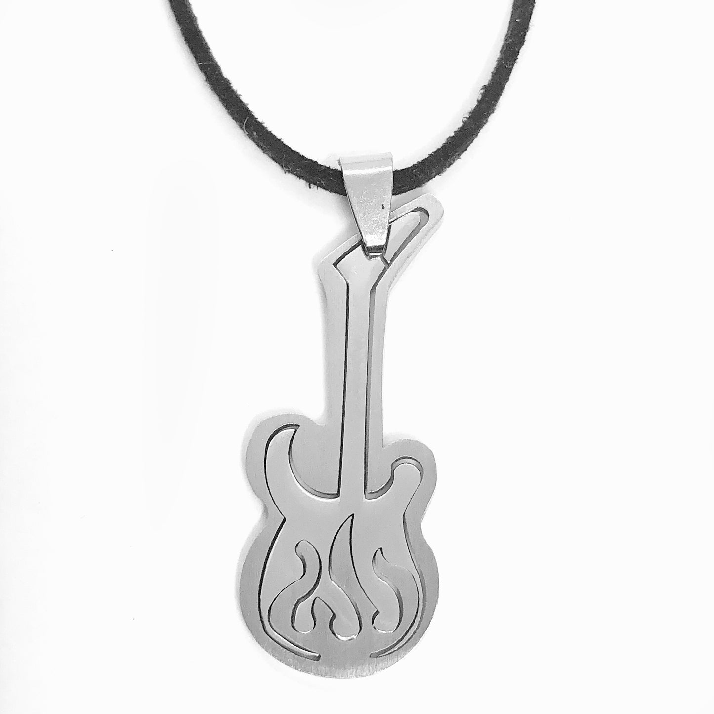 Cut Out Guitar Two piece  Stainless Steel  Pendant