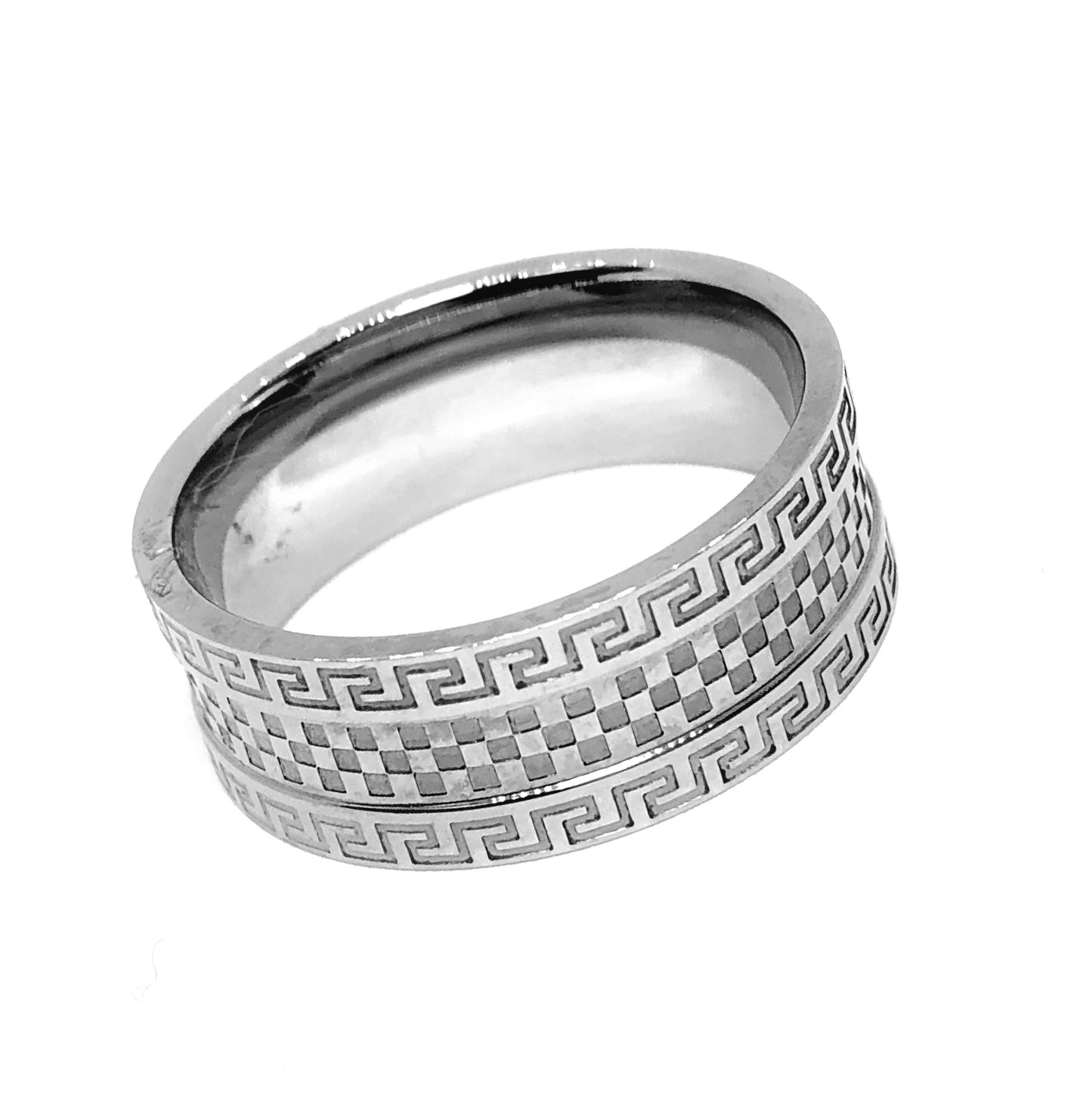 Greek Key Lines Stainless Steel Ring