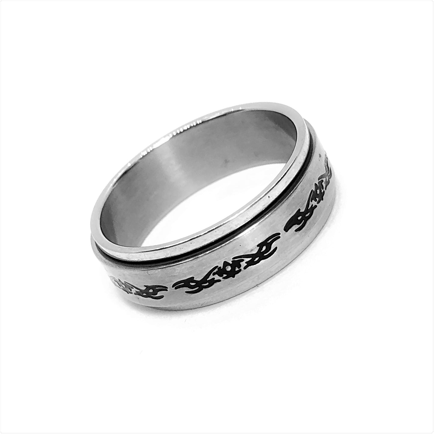 Black Tribal Design Stainless Steel Spinner Ring