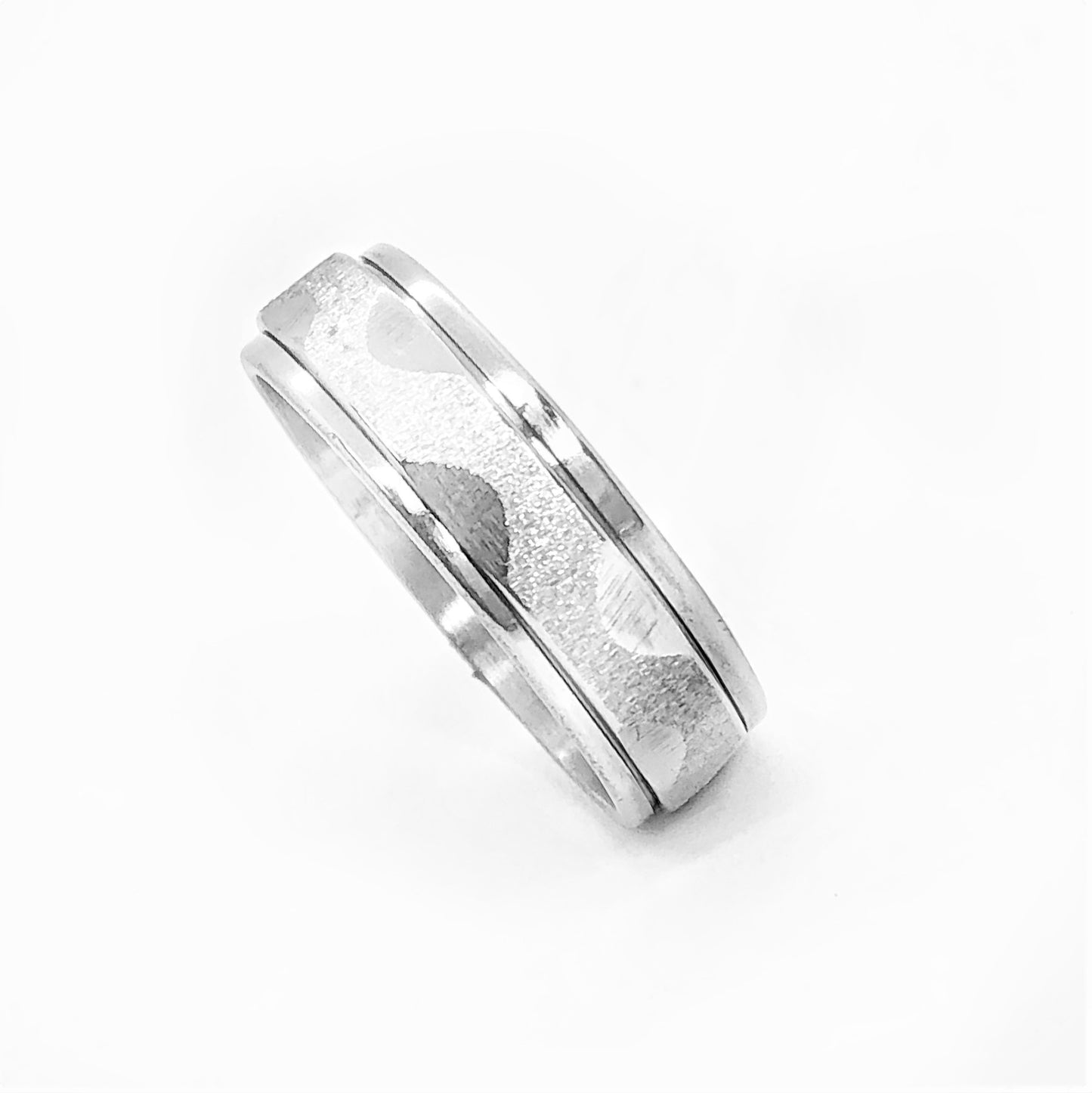 Frosted Wavy Line  Stainless Steel Spinner Ring