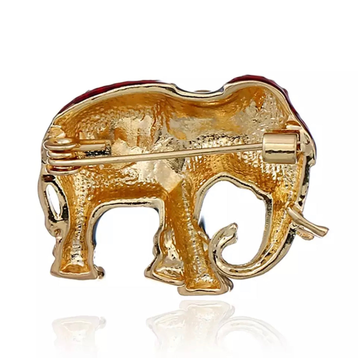 Enamel Red And Gray Elephant Brooch Pin for Women