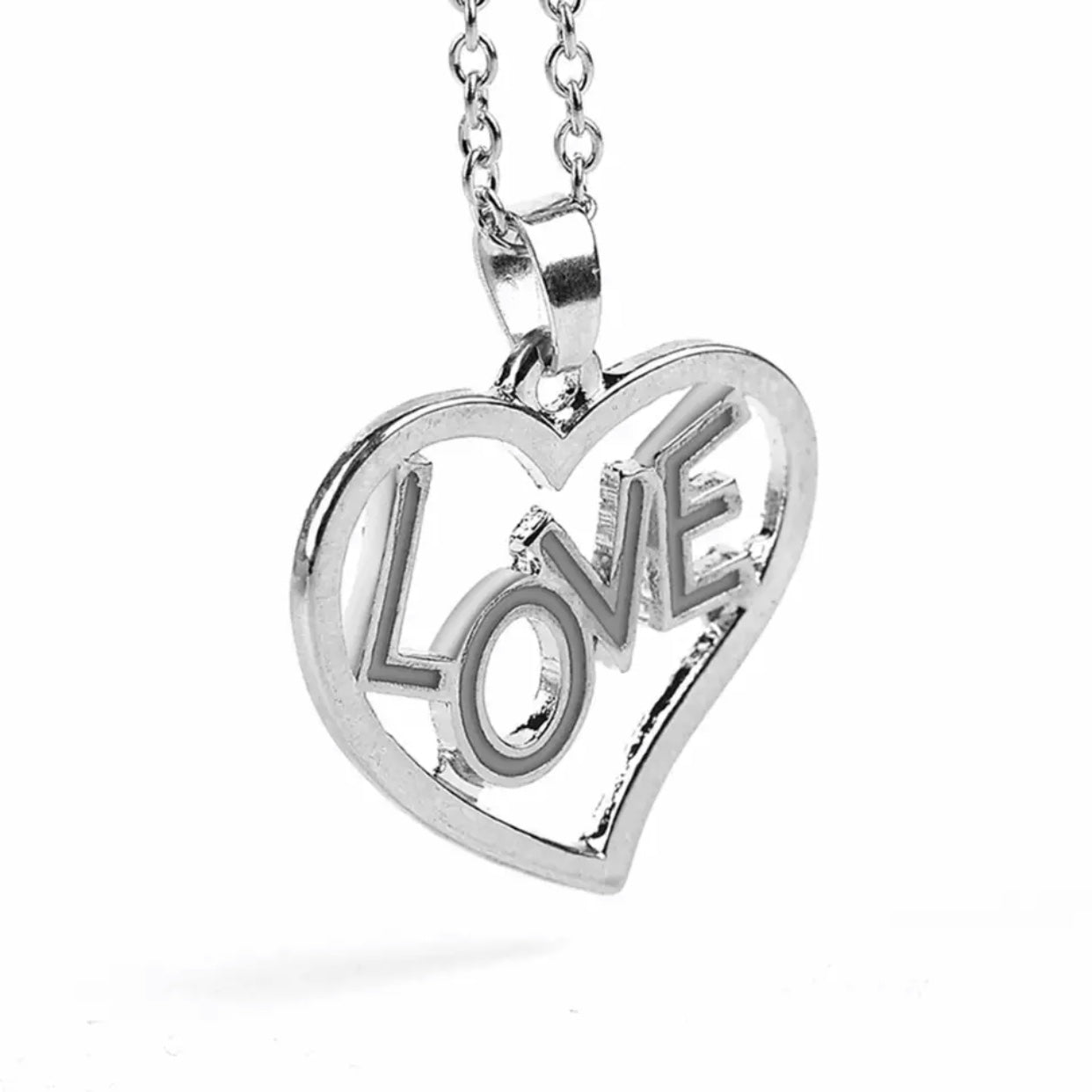 Silver Glow In The Dark Love Heart Necklace Pendant