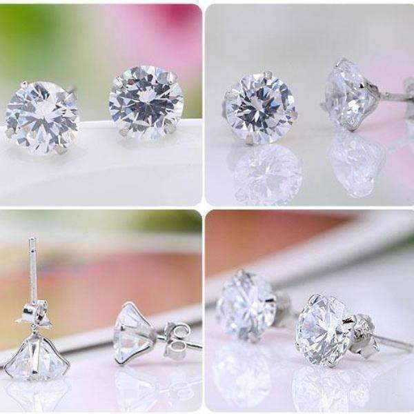 Four Prong Sterling Silver Martini Set CZ Stud Earrings for Women