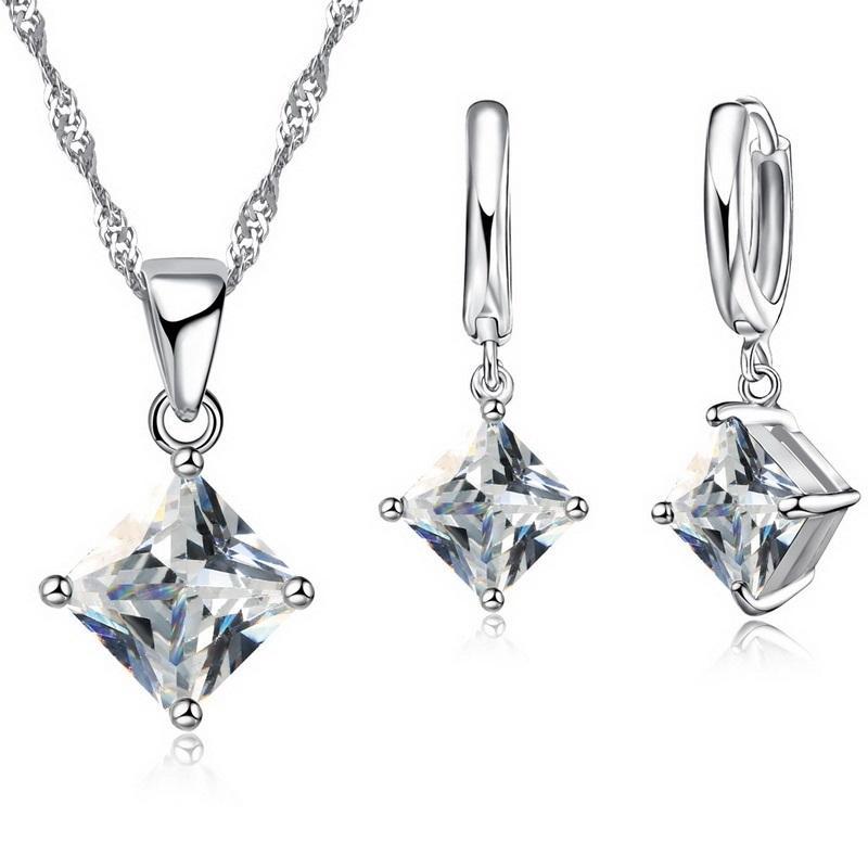 Impeccable Princess Cut Cz Matching Necklace & Earrings Set Gold plated for Women