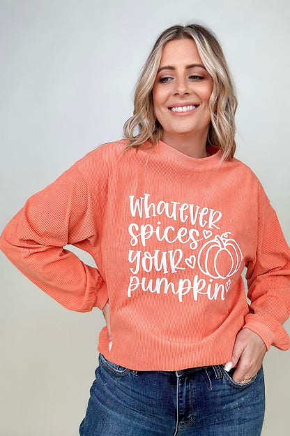 Whatever Spices Your Pumpkin Oversized Corduroy Graphic Sweatshirt