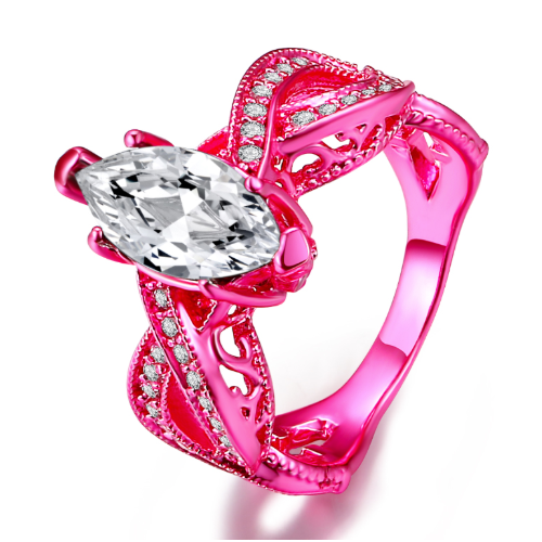 Metallic Pink Marquise Cut CZ Solitaire Ring