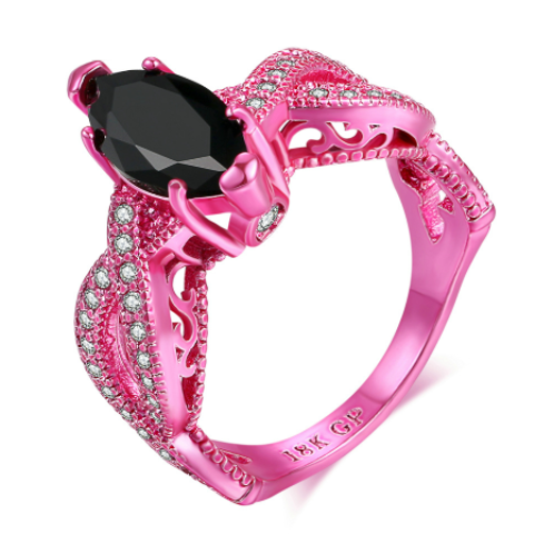 Metallic Pink Marquise Cut Black CZ Solitaire Ring