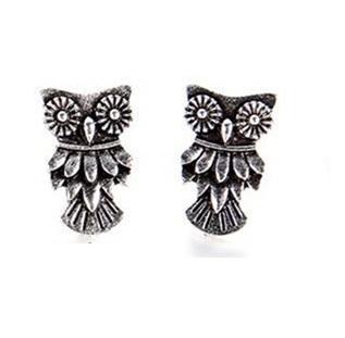 Natural Patina Silver Owl Stud Earrings for Women Everyday Wear